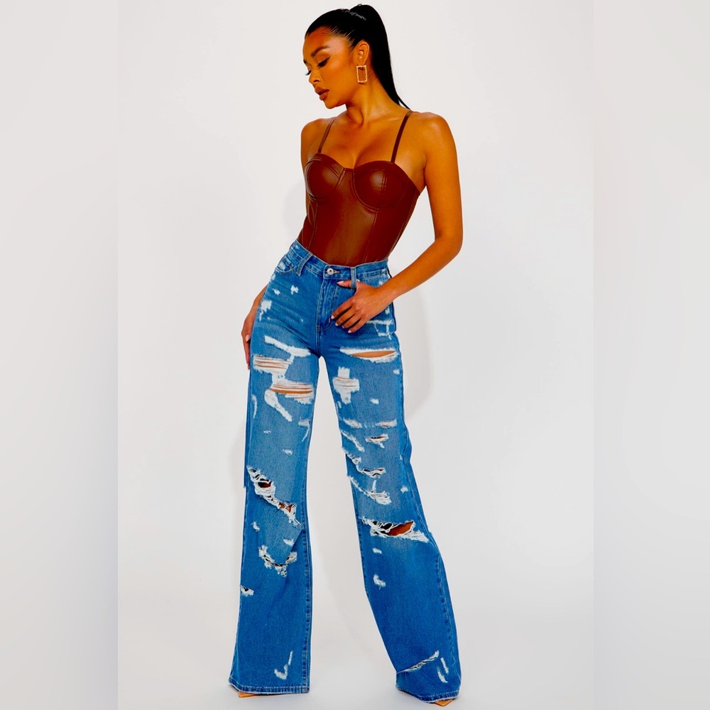 Tall wide leg medium blue wash